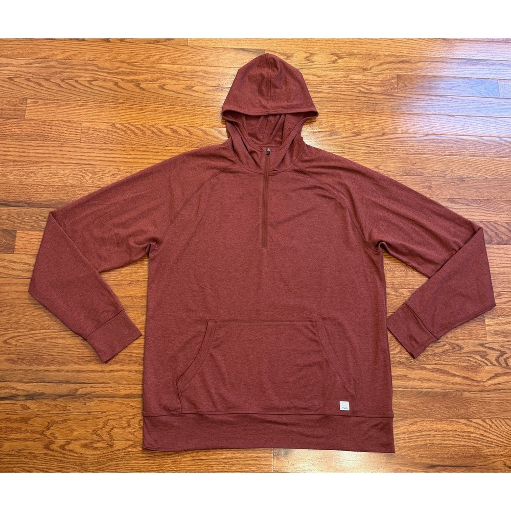 Vuori Ponto Performance Half Zip Hoodie Mens Large Dark Red V244 DreamKnit